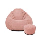 rucomfy Beanbags Waffle Slouchbag Adult Bean Bag Chair - Home Lounge & Bedroom Decor Seat Furniture - Durable & Machine Washable Fabric - 80 x 110cm (Blush Pink, with Matching Footstool)