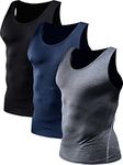 NELEUS Men's 3 Pack Athletic Compression Under Base Layer Sport Tank Top, 01# 3 Pack:navy Blue,grey,black, Small