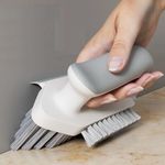 RECLUSE 4 in 1 Tile Grout Cleaner Brush with Squeegee, V-Shape Gap Scrub Brush Crevice Cleaning Brush Tools, Bathroom Cleaning Brush Multifunctional scrubbing Floor Brush for Corner,Sink,Window(White)