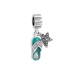 Luluadorn Beach Green Slipper Charms Starfish Flip Flop Dangle Beads Compatible with Pandora Charms Bracelets