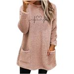 USA Sweatshirt for Women 2024 Trendy Fuzzy Fleece Crewneck Long Sleeve Sherpa Pullover Tops Heart Print Casual Loungewear Sweatshirt for Women