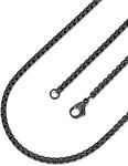 FaithHeart Black Box Chain Necklace for Men Sturdy Stainless Steel 3mm Shiny Wheat Chains for Pendant-20 Inch