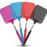 4pk Extendable Fly Swatter | Up to 73cm | Heavy Duty Fly Swat Adjustable Telescopic Stainless Steel Handle | Fly Swatters Plastic Head Fly Swat & Wasp Swatter | Annihilate Fly Squatters & Flying Pests