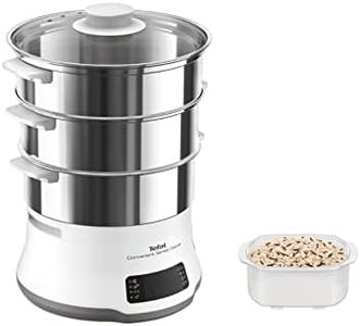 Tefal Convenient Series Deluxe Steamer, Simple Touch Screen, 8 Programmes, Cooking on 3 Levels, Stainless Steel Container, Durable Quality, Healthy Preparation, Stainless Steel/White, VC502D