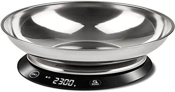 Girmi PS84 Bilancia da Cucina, Capacità ciotola 1 Litro, 1 gr/ 5 Kg, Display Alta Luminosità, Ciotola e piatto Inox, Austopegnimento, Funzione Tara, Nero