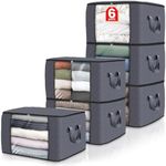 Fab totes 6 Pack Clothes Storage, Foldable Thick Fabric Blanket Storage Bags, Storage Containers for Organizing Bedroom, Closet, Clothing, Comforter, Organization and Storage with Handle,Grey