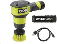 RYOBI USB Lithium Compact Scrubber Kit with 2.0 Ah Battery, USB Charging Cord, and 2 in. Medium Bristle Brush, Green