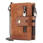 HUMERPAUL Mens Wallet with Chain RFID Blocking Men's Genuine Leather Wallet Bifold Wallet with Credit Card Holder and Zipper Coin Pocket Purse, Brown