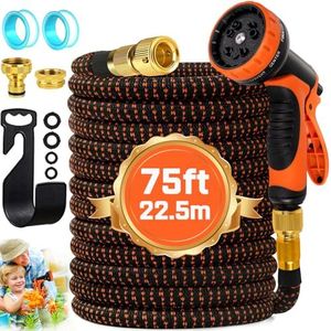 75 FT Garden Hose, Car Wash Hoses, 2025 New Upgrated Heavy Duty Water Hose with 8 Spray Nozzle, Retractable, Flexible, Never Kink Tangle Car Washing Pipes for Yard,Outdoor