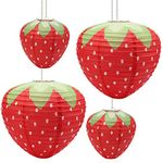 4Pcs Strawberry Paper Lanterns, Windspeed Large Strawberry Paper Lantern Hanging Decor 3D Strawberry Decoration Hanging For strawberry Birthday party decorations 8 inch, 12 inch (red)