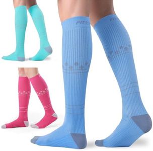 FITRELL 3 Pairs Compression Socks for Women and Men 20-30mmHg - Support for Travel, Running, Nurse, Knee High, Mint/Peachy/Haze Blue L/XL