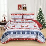 Red White Quilt Set King Size,Christmas Striped Quilt Bedding Set Cute Bedspread with 2 Pillowshams Lightweight Animal Xmas Gifts Bed Coverlet for Kids Teens Adults 90" x 104"