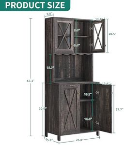 YITAHOME Kitchen Pantry Cabinet Storage with Microwave Stand, 67'' Tall Pantry Buffet Cabinet w/Acrylic Glass Doors and Glass Holder, Freestanding Hutch Cupboard for Home, Kitchen, Dark Rustic Oak