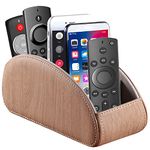 All-in-One Leather TV Remote Control Holder with 5 Compartments Nightstand Desktop Air Conditioner Media Player Remote Caddy Storage Box Organizer Tray For Makeup Brush Pen Stationary Table Controller