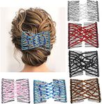 Aethland 6 Pieces Magic Hair Comb Elastic Beaded Hair Clips Women Stretchy Bride Double Slides Hairpins Combs for Women Ladies Girls DIY Hair Styling Accessories