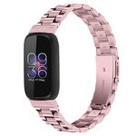 Compatible with Fitbit Inspire 3 Metal Bands, Stainless Steel Wristband with Tools Adjustable Bracelet Sport Strap for Women Men (Pink)