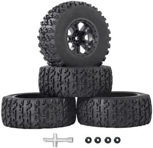 RC Station 12mm Hex RC Wheels and Tires 4PCS 1/10 Scale RC Short Course Truck Tires for 4x4 2WD Traxxas Slash Arrma Senton Tires and Wheels Preglued with Foam Inserts RC Wheel Rim and Tires, Shape1, 12mm Hex Rc Wheels and Tires for Traxxas Slash Tires