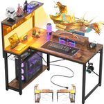 Cyclysio L Shaped Gaming Desk with Pegboard, Small Corner Gaming Desk with LED Light & Power Outlets, Adjustable Computer Desk with Storage Shelves, Corner Desk for Gaming Home, Office, Brown