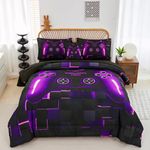 PERFEMET Comforter Set, Full Size, 6 Pieces, Purple, Video Game Theme, Microfiber Polyester, All Seasons, Machine Wash