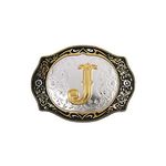 Western Belt Buckle Initial Letters ABCDMRJ to Z Cowboy Rodeo Small Gold Belt Buckles for Men Women (J)