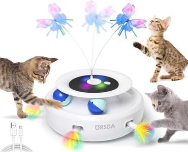 ORSDA 3-in-1 Interactive Cat Toys for Indoor Cats 2000mAh Type-C Rechargeable Power Cat Toys Balls & Handmade Butterfly Cat Toy & Cat Feather Toy Auto On/Off, Cat Teaser with 6 Attachments