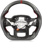 TESFEEL Heated Steering Wheel for F150 Raptor 2021-2024 Carbon Fiber Steering Wheel with Heated D-shaped Flat-bottom Preforated Leather Grip Hand-Stitched Compatible with Raptor with Paddle Shifters