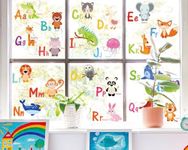 Whaline 9 Sheet Alphabet Letters Window Clings Cartoon Animals ABC Window Decal Double-Sided Colorful Letter Words Window Decor for Preschool Classroom Playroom Nursery Decorations