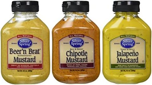 Silver Spring All Natural Mustard 3 Flavor Variety Bundle: (1) Silver Spring Beer'n Brat Horseradish Mustard, (1) Silver Spring Rich And Smoky Chipotle Mustard, and (1) Silver Spring Tangy & Spicy Jalapeno Mustard, 9.5 Oz. Ea. (3 Total)