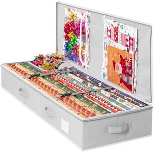 Criusia Wrapping Paper Organizer Storage, Durable Underbed Storage Container Fits 24 Rolls, with Removable Dividers and Pockets for Ribbon, Ornaments, Holiday Accessories, Grey