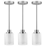 Eidonta 1-Light Mini Pendant Light Fixtures, 3 Pack Modern Brushed Nickel Hanging Ceiling Light with Dual Glass, Adjustable Height