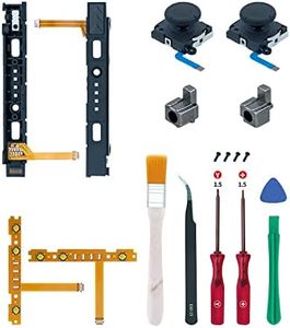 Tolesum 18Pcs Replacement Teardown Repair Tool Kit for N-Switch/Switch OLDE Joy-Con with 3D Analog Joysticks , Screwdrivers Opening Tool, Buckle Lock, Button Sync Flex Cable Set，Replacement Repair Kit