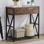 TTHAETUR Narrow Console Table with 2 Drawers, Industrial Wood Sofa Tables for Living Room, Rustic Entryway Hallway Table with Open Shelf, Vintage Brown