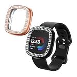kwmobile Glitter Frame Protector Compatible with Fitbit Versa 4 / Sense 2 Frame Protector (Set of 2) - Black/Rose Gold