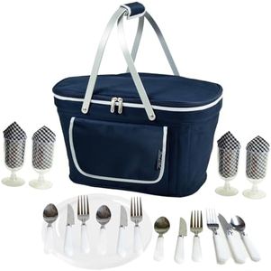 Picnic at Ascot Patented Collapsible Insulated Picnic Basket Equipped with Service For 4- Designed and Assembled in USA