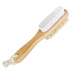 Adaamya® - 01 Pc Beige Color Unisex Foot Brush & Pumice Stone with Natural Handle & Bristles - Callus & Corn Remover, Exfoliator & Scrubber for Dry, Dead Skin on Feet