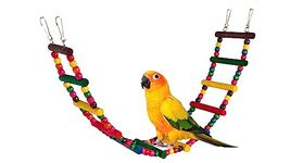 KSK 12 Steps Bird Toys 30 inch Wood Bird Ladder, Step Parrot Ladder Swing ,Chewing Toys, Bridge,Bird Cage Accessories Decorative Flexible Cage Wooden Rainbow Toy for Cockatiel Conure Parakeet Birdcage Lovebirds, FinchesTraining Toys