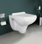 Hardstone Ceramic Wall Mounted Western Toilet/Commode with Soft Close Toilet Seat - P Trap Outlet, Glossy Finish, White, 51.5 x 36 x 39 cm.