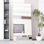 Beauty4U Full Length Mirror 194x94cm Free Standing, Hanging or Leaning, Large Floor Mirror with Gold Aluminum Alloy Frame for Living Room or Bedroom