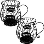 2 Pcs Espresso Coffee Pod Holder Large Capacity K Cup Holder Storage Organizer Basket Black Metal Bar Accessory Holder Fruit Snack Storage Keeper Container for Kitchen Bar Countertop Supplies