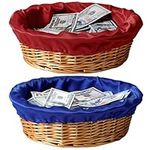 FillTouch 2 Pcs 12 Inches Round Offering Baskets for Church Wicker Basket with Removable Liner Rattan Collection Receiving Storage Basket Woven Bread Basket for Church Communion Supplies