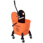 HOMCOM 26L Mop Bucket with Wringer, Mop Bucket on Wheels with Carry Handle, Mop Holder, Plastic Body for Household, Orange