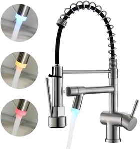 VFAUOSIT Kitchen Faucets, Commerical LED Kitchen Faucet with Pull Down Sprayer, Stainless Steel Brushed Nickel Kitchen Sink Faucet with Single Handle for Modern RV Farmhouse Camper Laundry Bar Sink