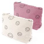 ZIBUYU® 2-Piece Makeup Pouch, Pouches for Women, Utility Zipper Pouch Fashion Smile Face Print Corduroy Makeup Bag, Small Pouches for Women25x18cm