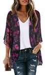 Women's Kimono Cardigan Open Front Swimsuit Coverup Stylish Outwear(Rose Red Flower, XL)