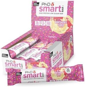 PhD Nutrition Smart Protein Bar Low Calorie, Nutritional Protein Bars/Protein Snacks, High Protein Low Sugar, Birthday Cake Flavour, 20g of Protein, 64g Bar (12 Pack)