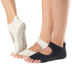 Toesox Grip Half Toe Bellarina 2 Pack Black, Oatmeal- Small