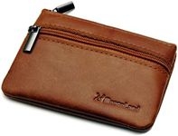 MooseLand Leather Zipper Coin Change Pouch Purse Bag Wallet with Key Ring (Brown)