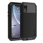 iPhone XR Case, Lanhiem Heavy Duty Shockproof [Tough Armour] Metal Case with Built-in Screen Protector, 360 Full Body Protective Cover for iPhone 6.1" XR, Dust Proof Design -Black