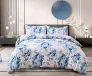 Prime Linens Duvet Cover Set 4 Pcs Polyester-Cotton Quilt Cover Bedding Set With Pillow Cases and Extra Fitted Sheet Included (Vintage Floral Blue, Super King)