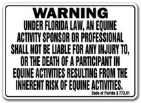 FLORIDA Equine Sign activity liability warning statute horse farm barn stable